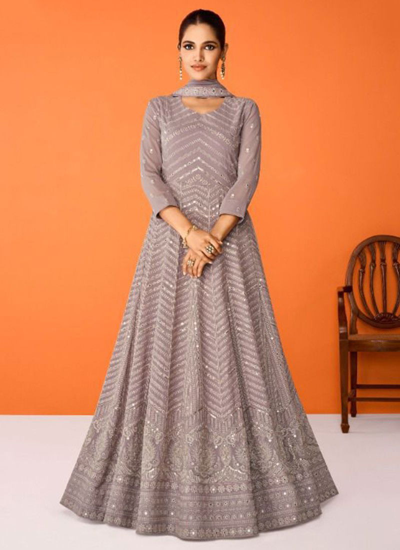 Gray Colour Aashirwad Gulkand Imara New Latest Designer Party Wear Georgette Long Anarkali Suit Collection 9321